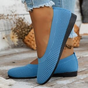 Women's Blue Slip-On Flat Shoes